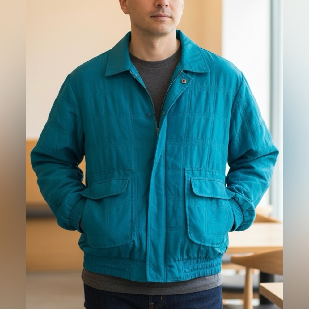 Vintage 100%silk Lavon Teal Silk Jacket